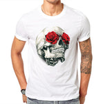 100% Cotton Harajuku Red Rose Floral  Skull T Shirt